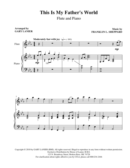 Free Sheet Music This Is My Fathers World Flute Piano And Flute Parts