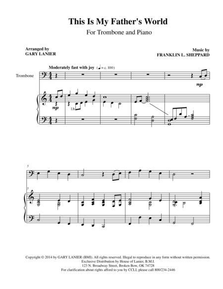 Free Sheet Music This Is My Fathers World Trombone Pn With Trb Part