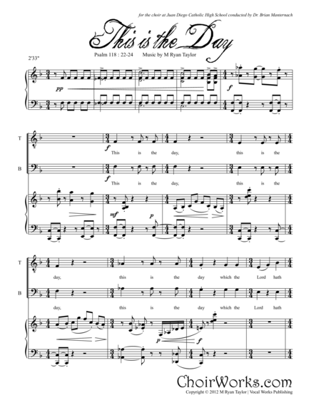 Free Sheet Music This Is The Day Psalm 118 22 24 Satb Choir And Piano