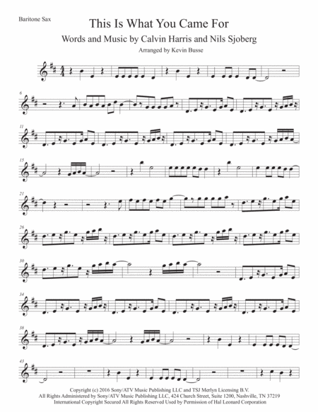 This Is What You Came For Bari Sax Sheet Music