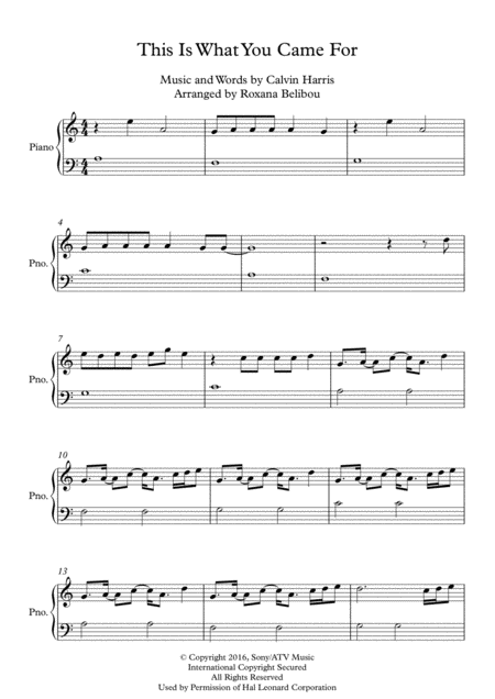 Free Sheet Music This Is What You Came For By Calvin Harris Featuring Rihanna Easy Piano