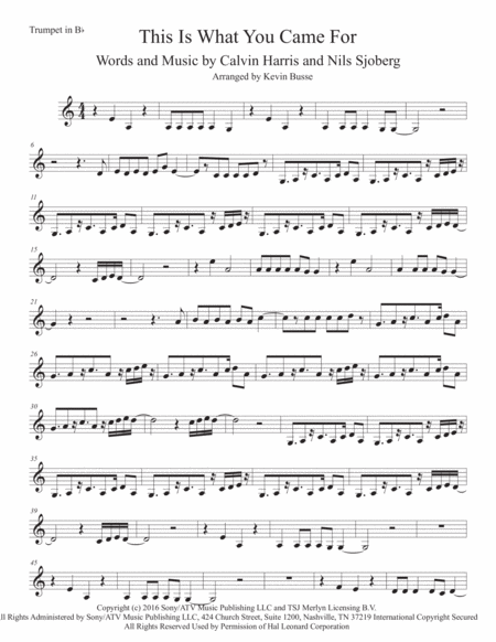 Free Sheet Music This Is What You Came For Easy Key Of C Trumpet