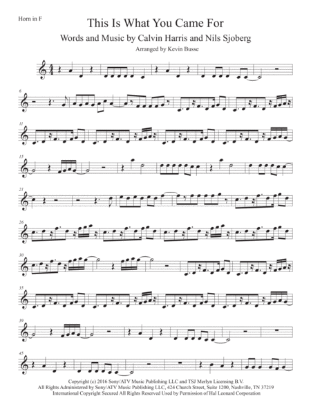 This Is What You Came For Horn In F Sheet Music