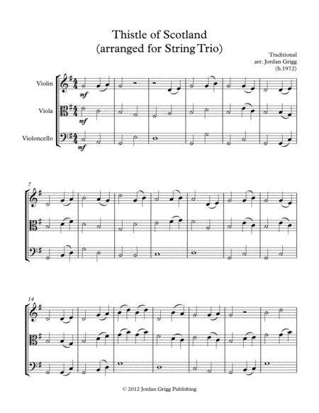 Thistle Of Scotland Arranged For String Trio Sheet Music