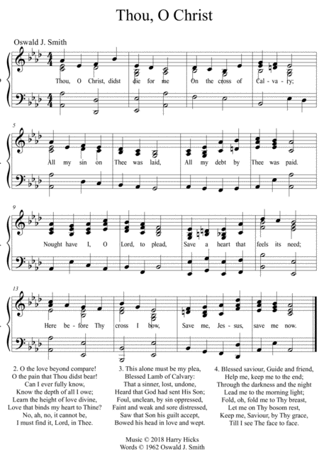 Thou O Christ Didst Die For Me A New Tune To A Wonderful Oswald Smith Poem Sheet Music