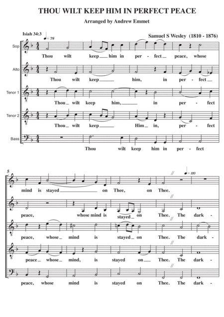 Free Sheet Music Thou Wilt Keep Him In Perfect Peace A Cappella
