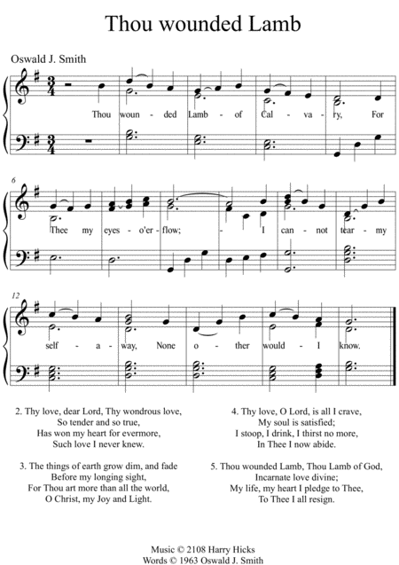 Thou Wounded Lamb A New Tune To A Wonderful Oswald Smith Poem Sheet Music