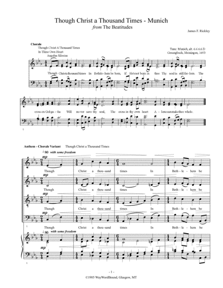 Though Christ A Thousand Times Munich Anthem Chorale Variant Sheet Music