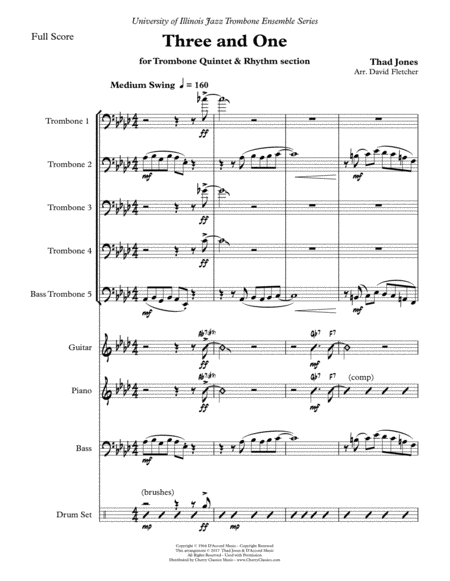 Free Sheet Music Three And One For Jazz Trombone Quintet And Rhythm Section