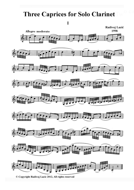 Three Caprices For Solo Clarinet Sheet Music