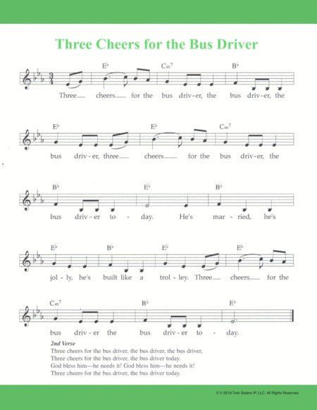 Three Cheers For The Bus Driver Sheet Music