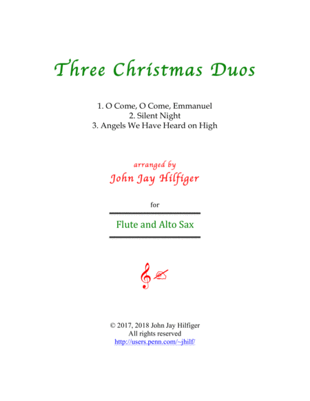 Free Sheet Music Three Christmas Duos For Flute And Alto Sax