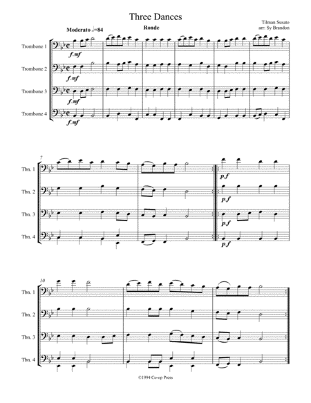 Three Dances For Trombone Quartet Sheet Music