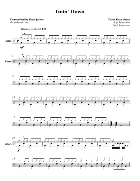 Free Sheet Music Three Days Grace Goin Down