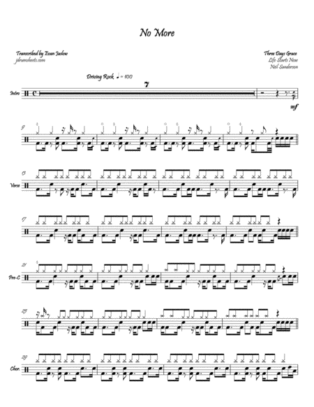 Free Sheet Music Three Days Grace No More