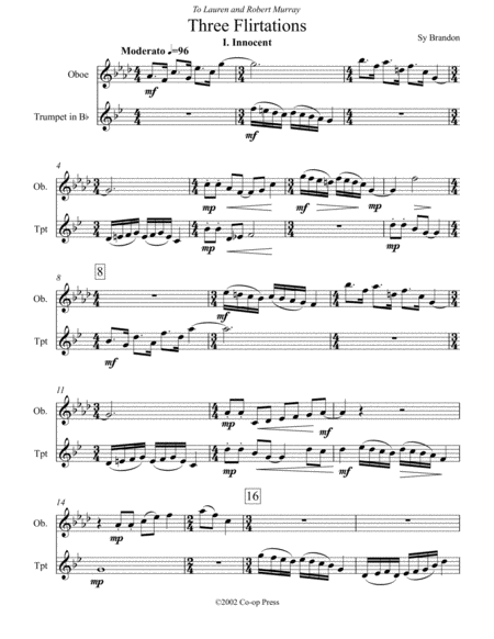 Free Sheet Music Three Flirtations For Oboe And Trumpet