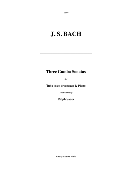 Three Gamba Sonatas For Tuba Bass Trombone And Piano Sheet Music