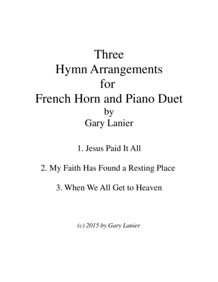 Three Hymn Arrangements For F Horn And Piano Duet Horn Piano With Horn Part Sheet Music