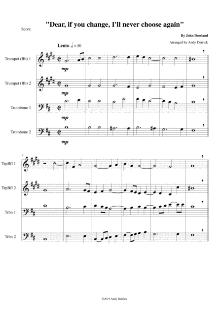 Three John Dowland Songes For Brass Quartet Sheet Music