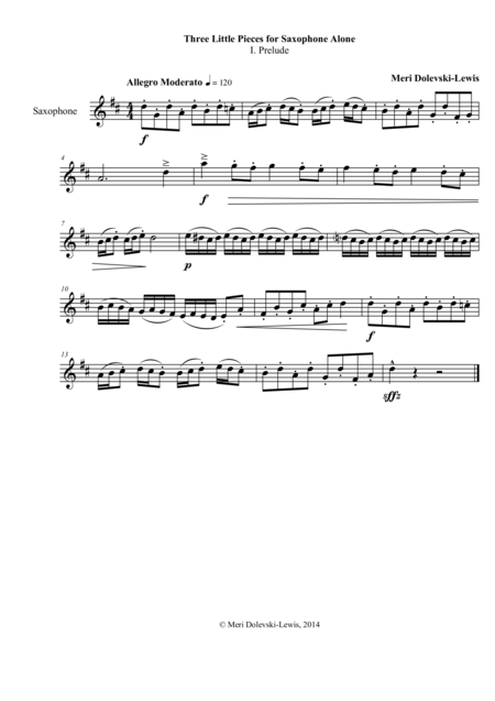 Free Sheet Music Three Little Pieces For Saxophone Alone
