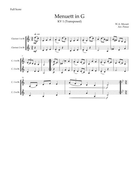 Free Sheet Music Three Mozart Minuets For Clarinet Duet Kv1 Kv2