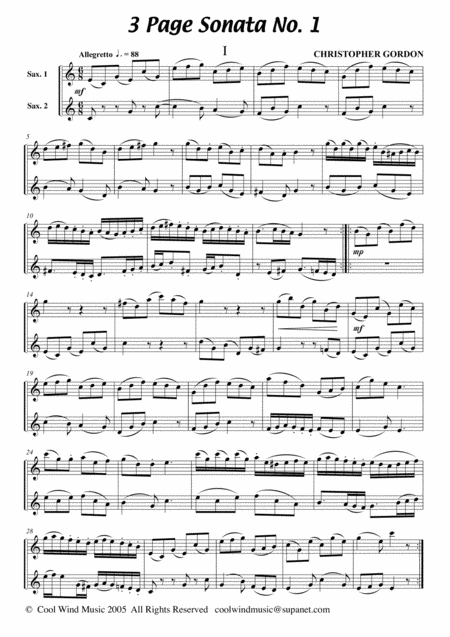 Three Page Sonata No 1 For 2 Saxophones Sheet Music