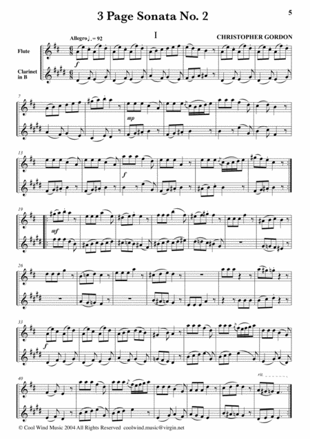 Free Sheet Music Three Page Sonata No 2 Flute And Clarinet In B Flat