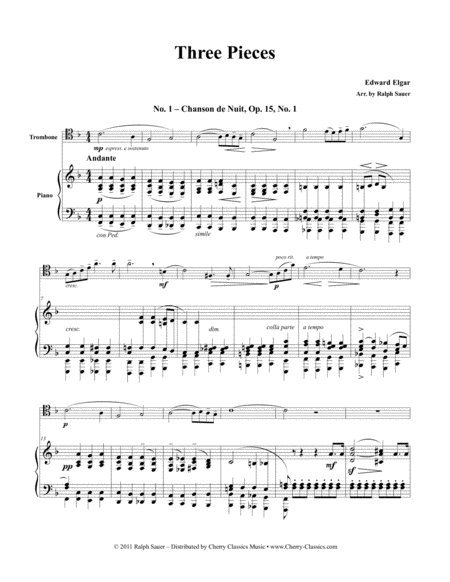 Three Pieces For Trombone Piano Sheet Music