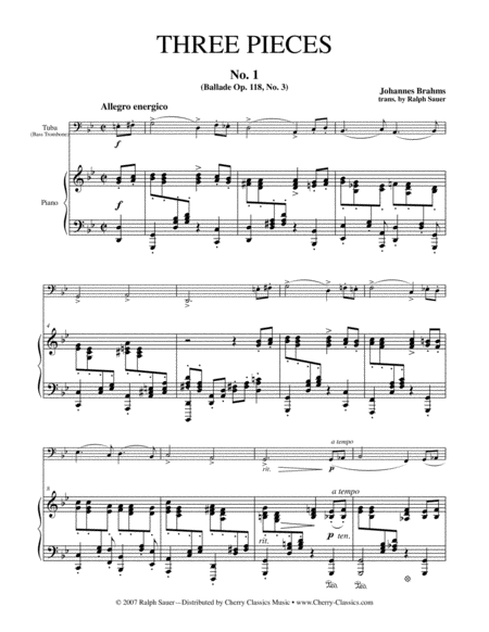 Free Sheet Music Three Pieces For Tuba Or Bass Trombone Piano