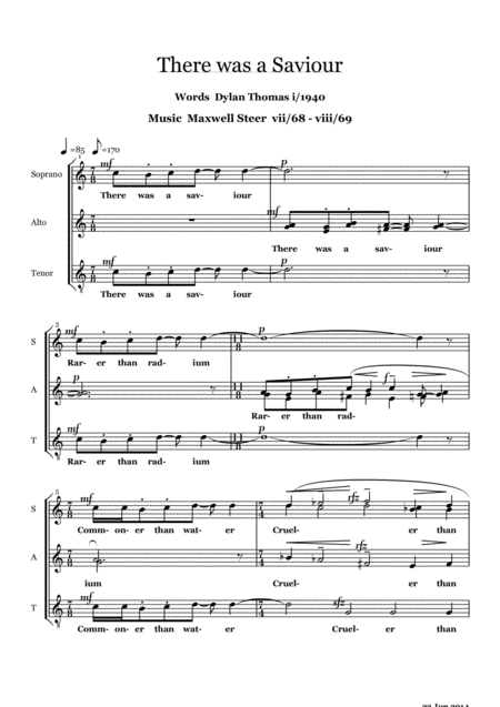 Three Poems Of Dylan Thomas For Ssaattbb Acpella Sheet Music