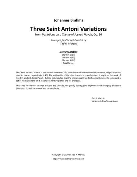 Free Sheet Music Three Saint Antoni Variations For Clarinet Quartet From Variations On A Theme By Haydn