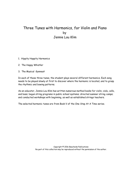 Free Sheet Music Three Tunes With Harmonics For Violin And Piano