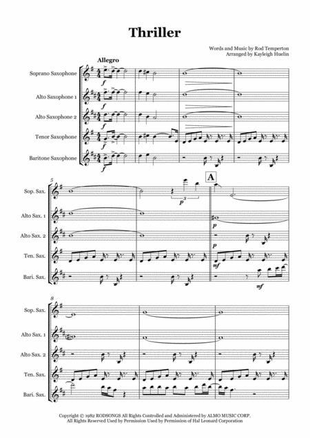 Thriller By Michael Jackson Saxophone Quintet Saatb Sheet Music