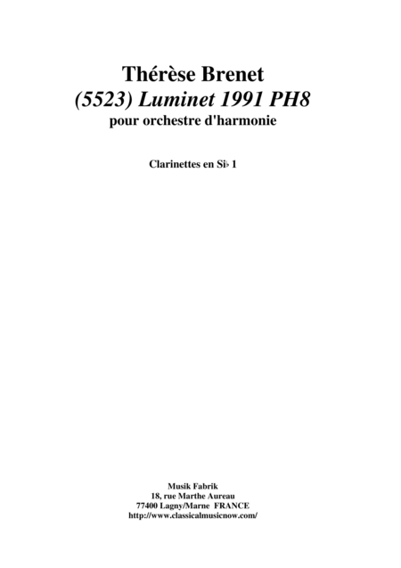 Free Sheet Music Thrse Brenet 5523 Luminet 1991 Ph8 For Concert Band Bb Clarinet1 Part