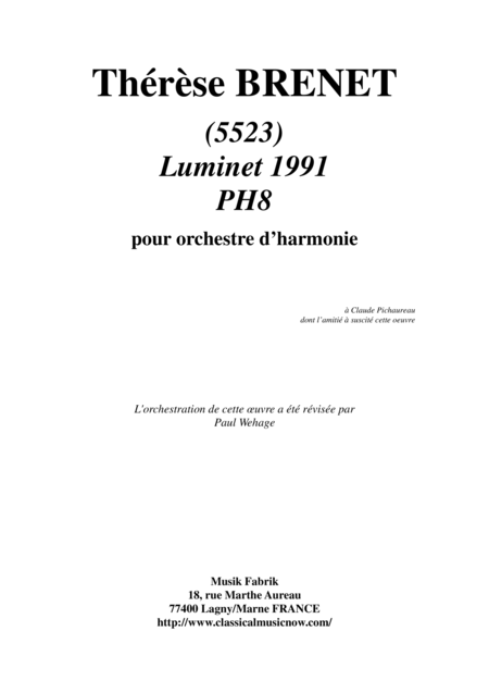 Free Sheet Music Thrse Brenet 5523 Luminet 1991 Ph8 For Concert Band Score