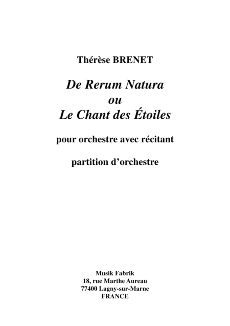 Thrse Brenet De Rerum Natura Ou Le Chant Des Toiles For Narrator And Orchestra Sheet Music