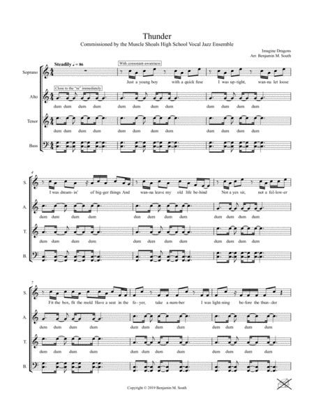 Thunder By Imagine Dragons For Ssaattbb Sheet Music