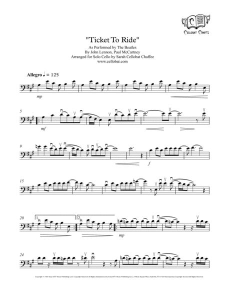 Ticket To Ride Solo Cello The Beatles Arr Cellobat Sheet Music