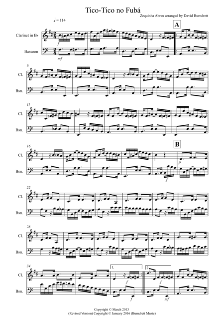 Tico Tico For Clarinet And Bassoon Duet Sheet Music