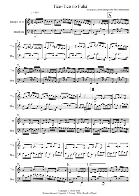 Tico Tico For Trumpet And Trombone Duet Sheet Music