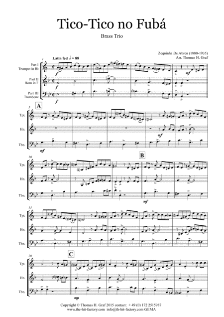 Tico Tico No Fub Choro Brass Trio Sheet Music