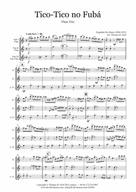 Tico Tico No Fub Choro Flute Trio Sheet Music