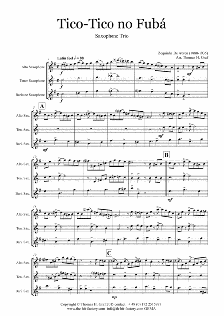 Tico Tico No Fub Choro Saxophone Trio Sheet Music