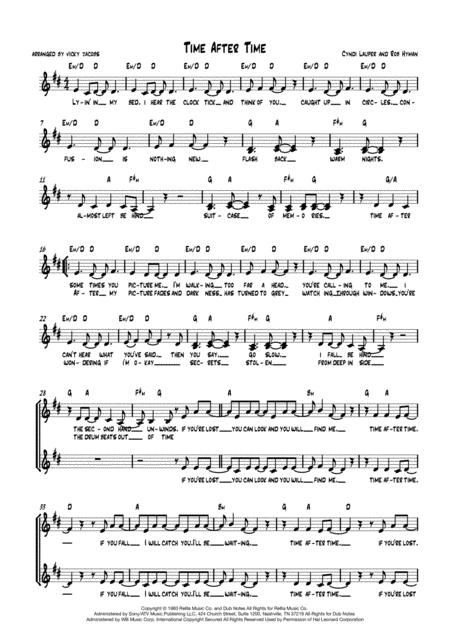 Free Sheet Music Time After Time Lead Sheet For Singalongs