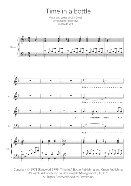 Free Sheet Music Time In A Bottle For Satb And Piano