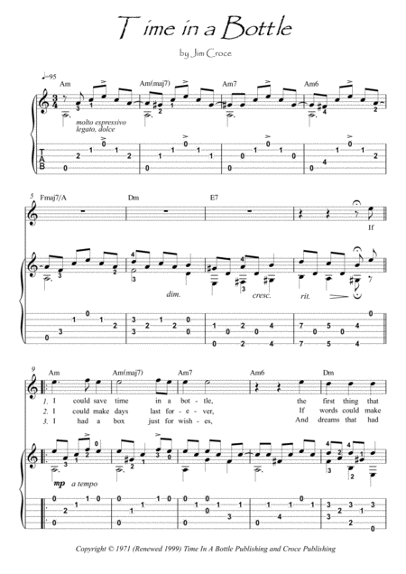 Free Sheet Music Time In A Bottle Guitar Fingerstyle