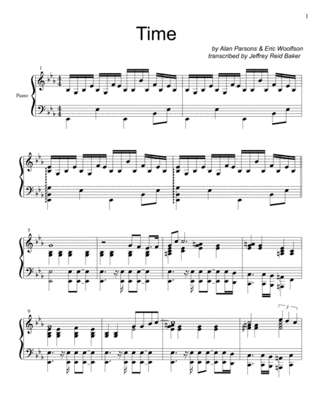 Time Transcribed Directly From The Recording By Alan Parsons Sheet Music