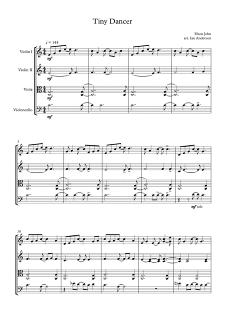 Tiny Dancer String Quartet Sheet Music