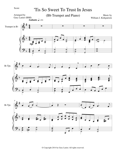 Tis So Sweet To Trust In Jesus Bb Trumpet Piano And Trumpet Part Sheet Music