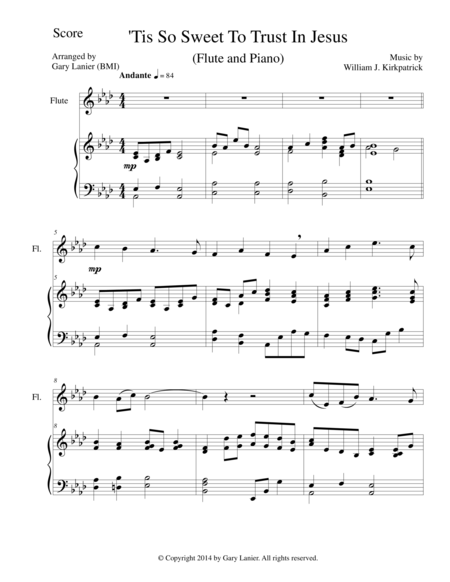 Free Sheet Music Tis So Sweet To Trust In Jesus Flute Piano And Flute Part